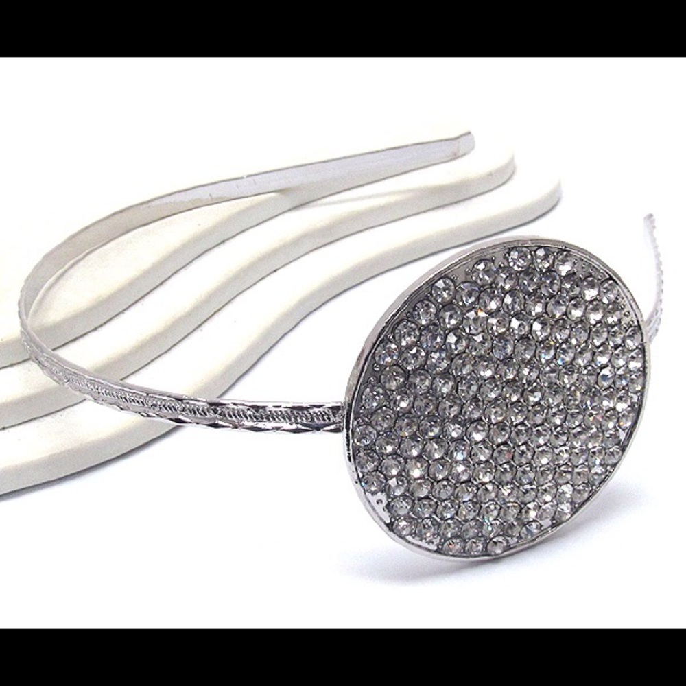 Silver Head Band With Clear Crystal Disk
